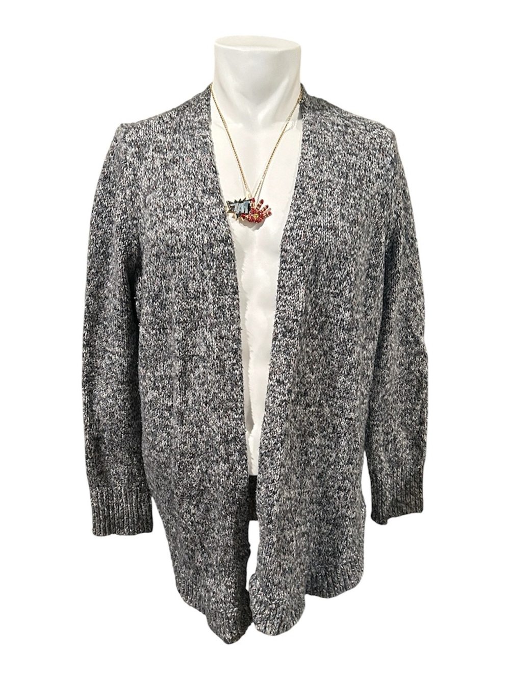 LOFT Black and White Marled Open Cardigan